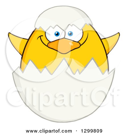 Clipart of a Cartoon Yellow Chick Hatching from an Egg - Royalty Free Vector Illustration by Hit Toon