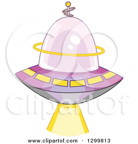Clipart of a Cartoon Flying Ufo Shining a Beam - Royalty Free Vector Illustration by BNP Design Studio