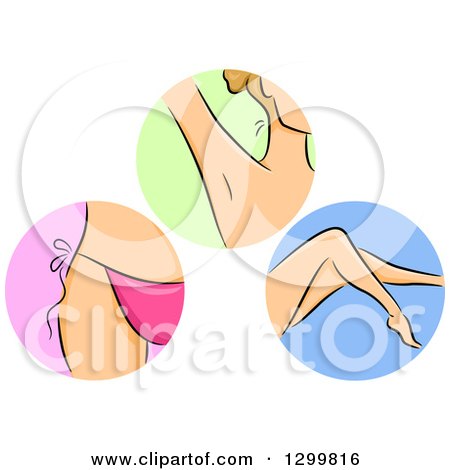 Clipart of Round Shaving Icons of a Woman's Bikini Line, Under Arm and Legs - Royalty Free Vector Illustration by BNP Design Studio