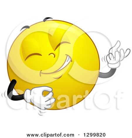 Clipart of a Cartoon Yellow Smiley Face Emoticon Playing an Air Guitar - Royalty Free Vector Illustration by BNP Design Studio