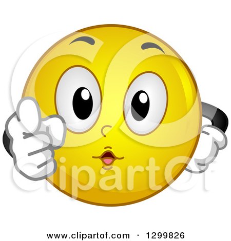 Clipart of a Cartoon Yellow Smiley Face Emoticon Pointing Outwards - Royalty Free Vector Illustration by BNP Design Studio