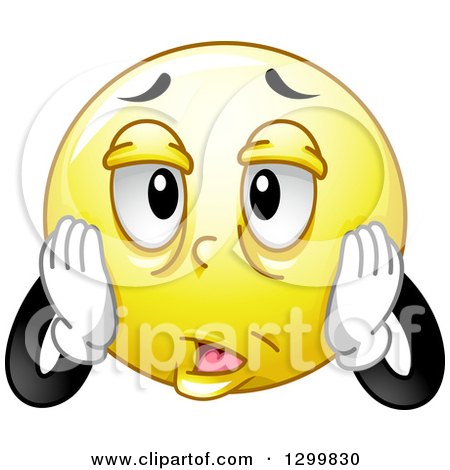 Clipart of a Cartoon Yellow Smiley Emoticon Touching His Tired Face - Royalty Free Vector Illustration by BNP Design Studio