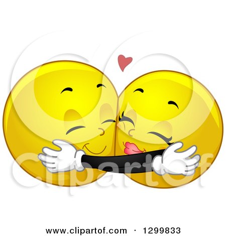 Clipart of a Cartoon Yellow Smiley Face Emoticon Couple Hugging - Royalty Free Vector Illustration by BNP Design Studio