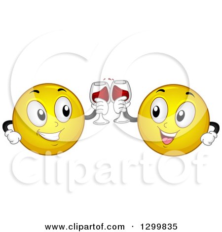 Clipart of a Cartoon Yellow Smiley Face Emoticon Couple Toasting with Wine - Royalty Free Vector Illustration by BNP Design Studio