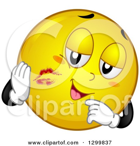 Clipart of a Cartoon Yellow Smiley Face Emoticon with Lipstick Kisses - Royalty Free Vector Illustration by BNP Design Studio