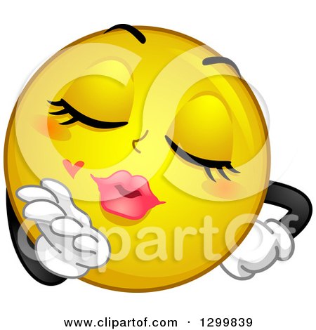 Clipart of a Cartoon Yellow Smiley Face Emoticon Female Blowing a Kiss - Royalty Free Vector Illustration by BNP Design Studio