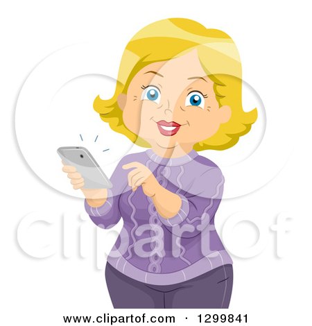Clipart of a Cartoon Senior Blond White Woman Answering a Cell Phone Call - Royalty Free Vector Illustration by BNP Design Studio