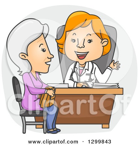 Clipart of a Cartoon Senior White Woman Consulting a Female Doctor - Royalty Free Vector Illustration by BNP Design Studio