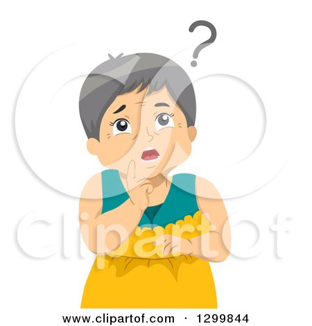 Clipart of a Cartoon Senior White Woman Trying to Remember Something - Royalty Free Vector Illustration by BNP Design Studio