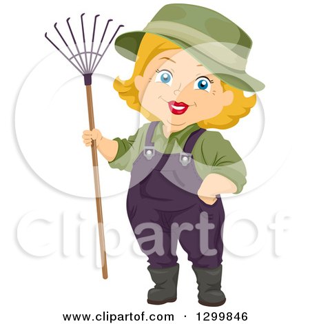 Clipart of a Cartoon Senior White Woman with a Rake - Royalty Free Vector Illustration by BNP Design Studio