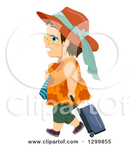 Clipart of a Cartoon Senior White Woman Wearing a Hawaiian Shirt and Pulling Luggage - Royalty Free Vector Illustration by BNP Design Studio