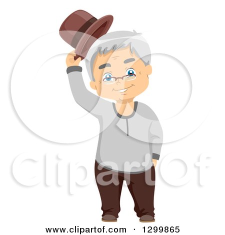 Clipart of a Cartoon Happy White Male Senior Tipping His Hat - Royalty Free Vector Illustration by BNP Design Studio