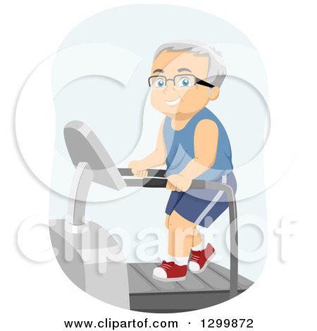 Clipart of a Cartoon Senior White Man Walking on a Treadmill - Royalty Free Vector Illustration by BNP Design Studio