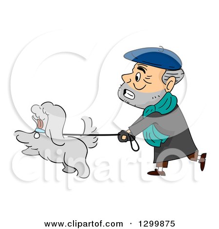 Clipart of a Cartoon Senior White Man Struggling While Walking His Dog - Royalty Free Vector Illustration by BNP Design Studio