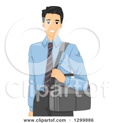 Clipart of a Handsome Young Asian Businessman Carrying a Laptop Bag - Royalty Free Vector Illustration by BNP Design Studio