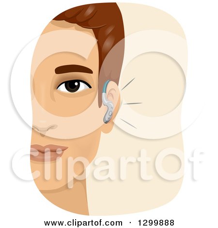 Clipart of a Brunette White Man Wearing a Hearing Aid - Royalty Free Vector Illustration by BNP Design Studio