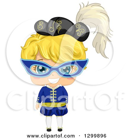 Clipart of a Cartoon Blond White Girl in a Masquerade Costume - Royalty Free Vector Illustration by BNP Design Studio