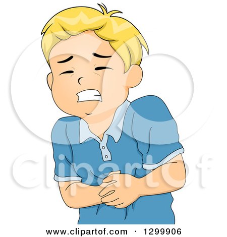 Clipart of a Cartoon Blond White Boy Suffering from Stomach Pains - Royalty Free Vector Illustration by BNP Design Studio