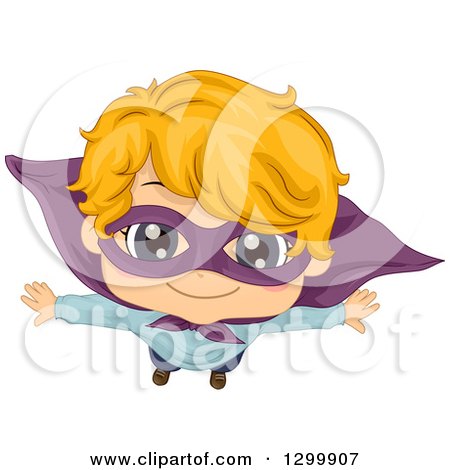 Clipart of a Strawberry Blond White Boy Flying in a Super Hero Cape - Royalty Free Vector Illustration by BNP Design Studio