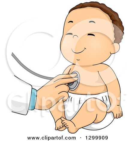 Clipart of a Pediatric Doctor Holding a Stethoscope to a Baby Boy's Chest| Royalty Free Vector Illustration by BNP Design Studio