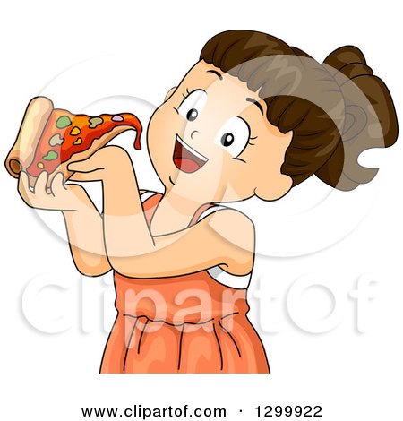 Clipart of a Brunette White Girl About to Eat a Slice of Pizza - Royalty Free Vector Illustration by BNP Design Studio