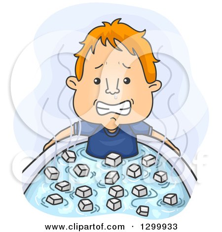 Clipart of a Cartoon Sick Red Haired White Man Taking an Ice Bath to Relieve a Fever - Royalty Free Vector Illustration by BNP Design Studio