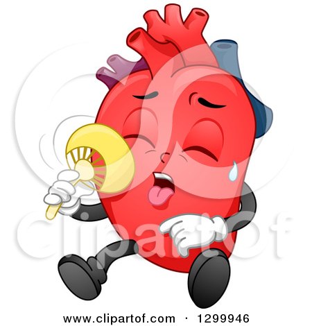 Clipart of a Cartoon Heart Character Sweating and Using a Fan - Royalty Free Vector Illustration by BNP Design Studio