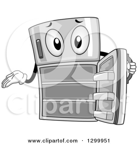 Clipart of a Cartoon Refrigerator Character Showing Empty Shelves - Royalty Free Vector Illustration by BNP Design Studio