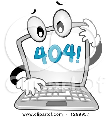 Clipart of a Cartoon Confused Laptop with a 404 Error Notice on the Screen - Royalty Free Vector Illustration by BNP Design Studio