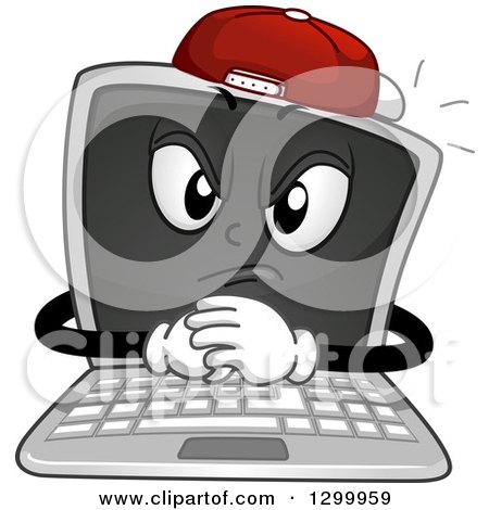 Clipart of a Cartoon Bully Laptop Character Wearing a Hat - Royalty Free Vector Illustration by BNP Design Studio