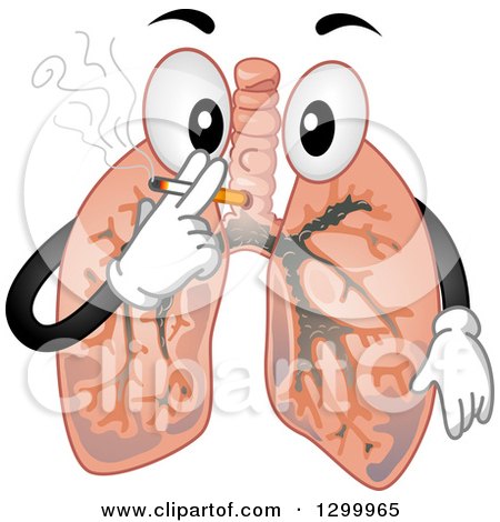 Clipart of a Cartoon Lungs Character Smoking a Cigarette - Royalty Free Vector Illustration by BNP Design Studio