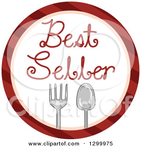 Clipart of a Round Striped Icon of a Fork Spoon and Best Seller Text - Royalty Free Vector Illustration by BNP Design Studio