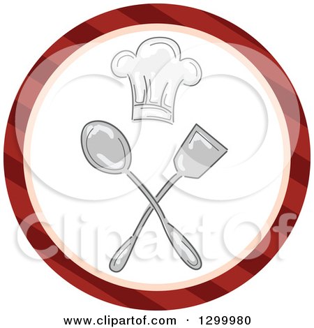 Clipart of a Round Striped Icon of a Chefs Hat, Spoon and Spatula - Royalty Free Vector Illustration by BNP Design Studio