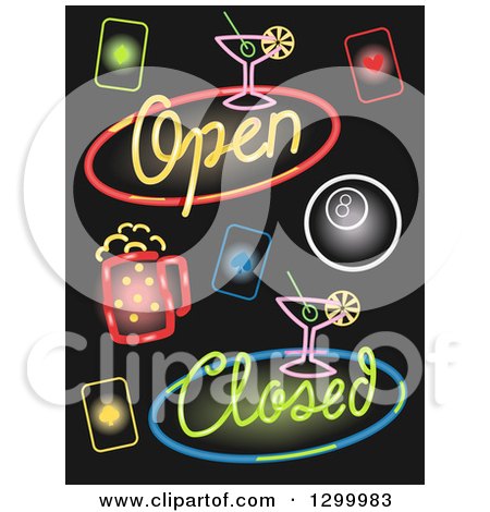 Clipart of Colorful Bar Neon Signs on Black - Royalty Free Vector Illustration by BNP Design Studio