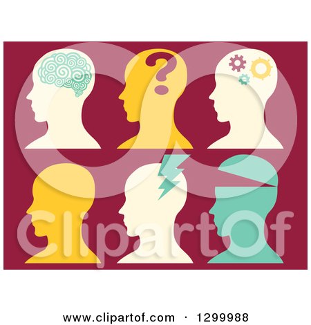 Clipart of Silhouetted Heads Showing Different Metnal States - Royalty Free Vector Illustration by BNP Design Studio