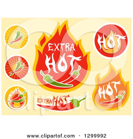 Clipart of Hot Sauce and Pepper Flame Icons - Royalty Free Vector Illustration by BNP Design Studio