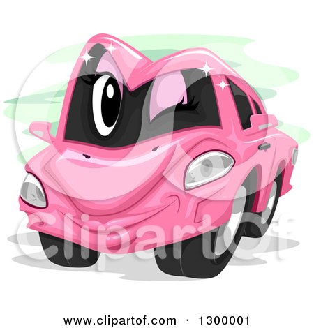 Clipart of a Cartoon Pink Car Winking - Royalty Free Vector Illustration by BNP Design Studio