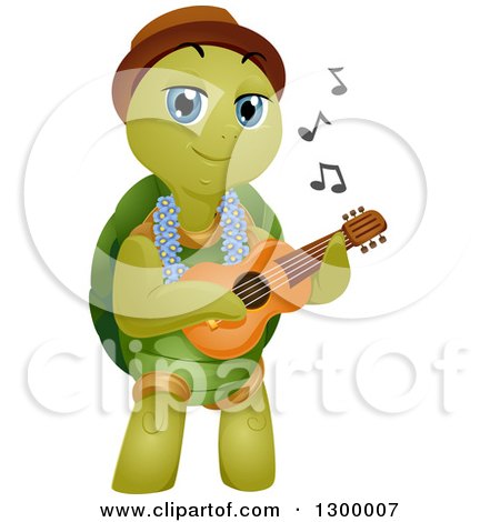 Clipart of a Cartoon Turtle Wearing a Lei and Playing a Ukulele - Royalty Free Vector Illustration by BNP Design Studio