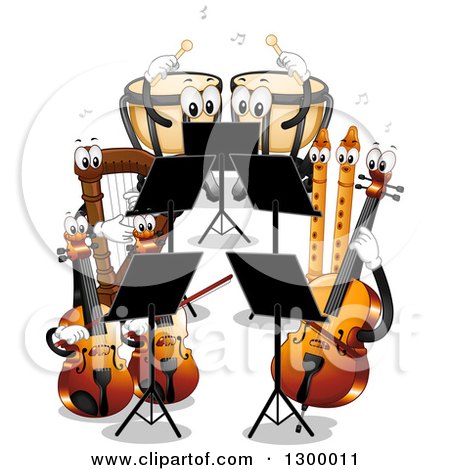 Clipart of a Cartoon Band of Instruments Playing Themselves - Royalty Free Vector Illustration by BNP Design Studio