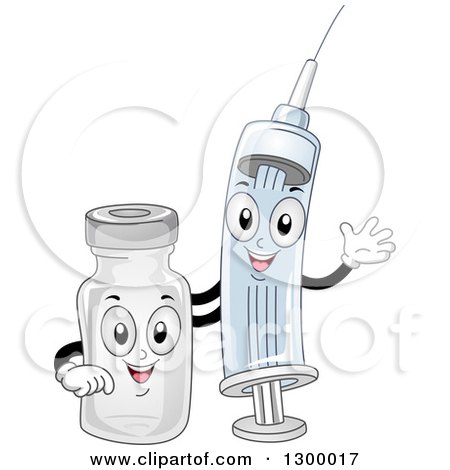 Clipart of Cartoon Syringe and Medical Vial Characters - Royalty Free Vector Illustration by BNP Design Studio