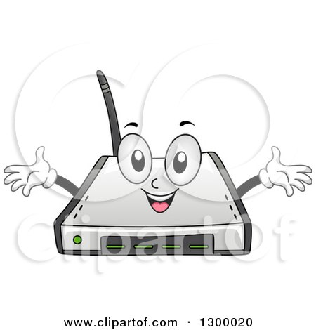 Clipart of a Cartoon Wifi Router Character Welcoming - Royalty Free Vector Illustration by BNP Design Studio