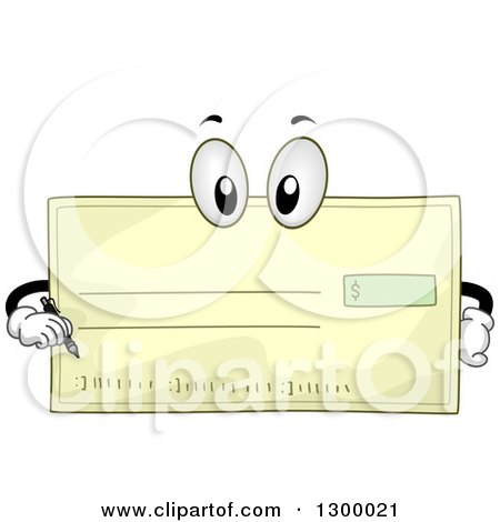 Clipart of a Cartoon Bank Check Character Holding a Pen - Royalty Free Vector Illustration by BNP Design Studio