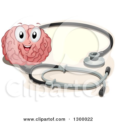 Clipart of a Cartoon Brain Character with a Giant Stethoscope - Royalty Free Vector Illustration by BNP Design Studio