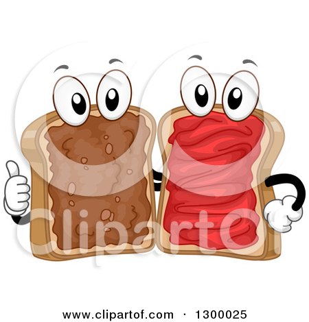 Clipart of Cartoon Happy Bread Characters with Peanut Buttery and Jelly, About to Make a Sandwich - Royalty Free Vector Illustration by BNP Design Studio