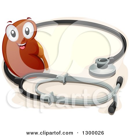 Clipart of a Cartoon Kidney Character with a Giant Stethoscope - Royalty Free Vector Illustration by BNP Design Studio