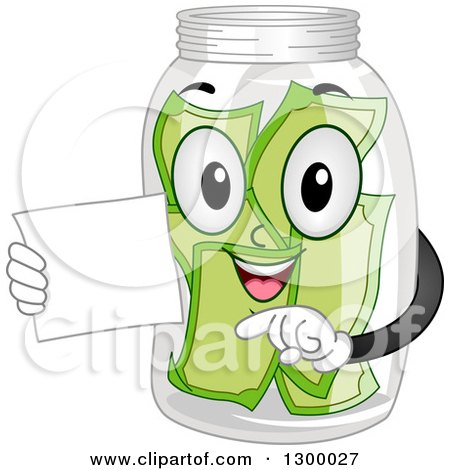 Clipart of a Cartoon Tip Jar Character Holding a Card - Royalty Free Vector Illustration by BNP Design Studio