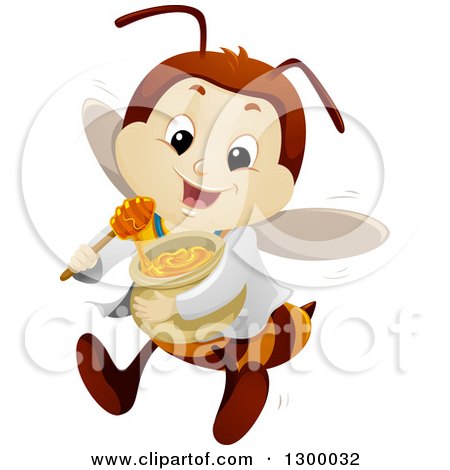 Clipart of a Cartoon Happy Bee Doctor Flying with Honey - Royalty Free Vector Illustration by BNP Design Studio
