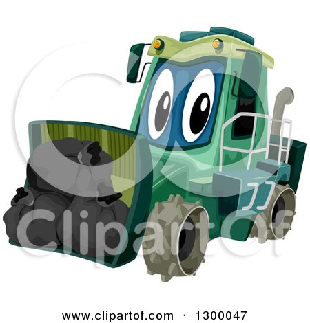 Clipart of a Cartoon Garbage Compactor Tractor with a Load - Royalty Free Vector Illustration by BNP Design Studio