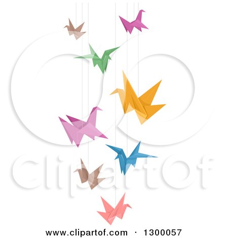 Clipart of a Mobile Made of Colorful Origami Paper Cranes - Royalty Free Vector Illustration by BNP Design Studio