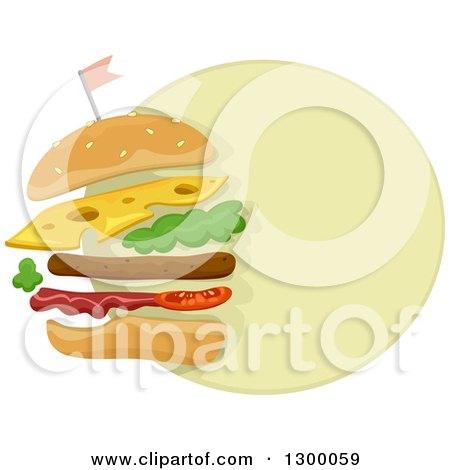 Clipart of a Cheeseburger on a Green Round Icon - Royalty Free Vector Illustration by BNP Design Studio